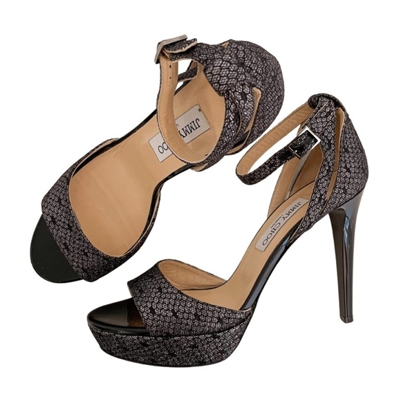 Jimmy Choo Kayden Glitter Lace Platform Heeled Sandals 40 - Picture 5 of 9